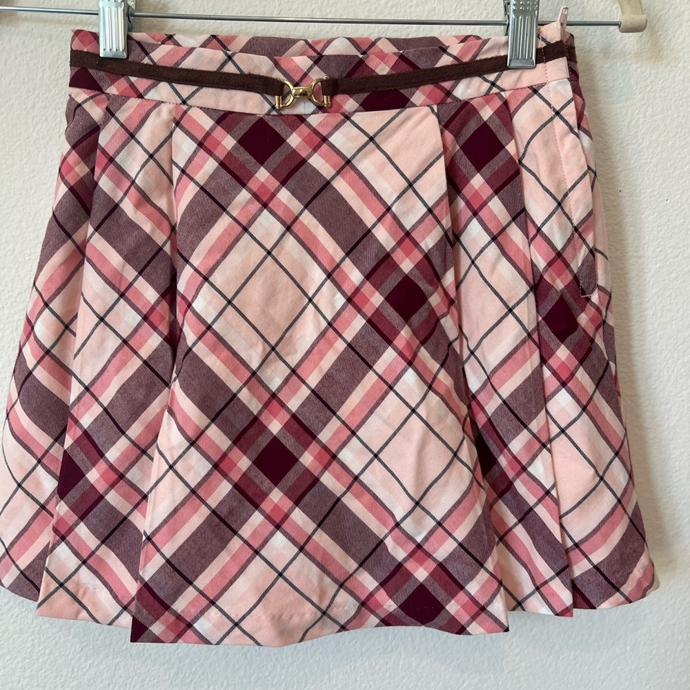 Janie and Jack Pink Plaid Pleated Skater Kilt Equestrian Detail Skirt NWT 10
